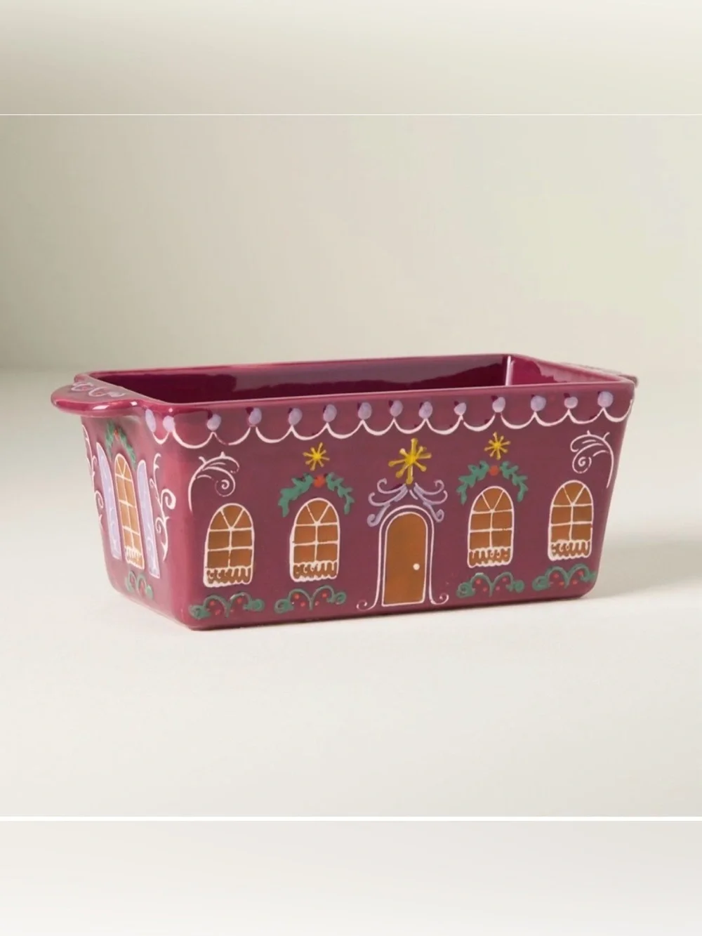 Anthropologie Ginger Mini Loaf Pan - Gingerbread House Ceramic in Berry Pink